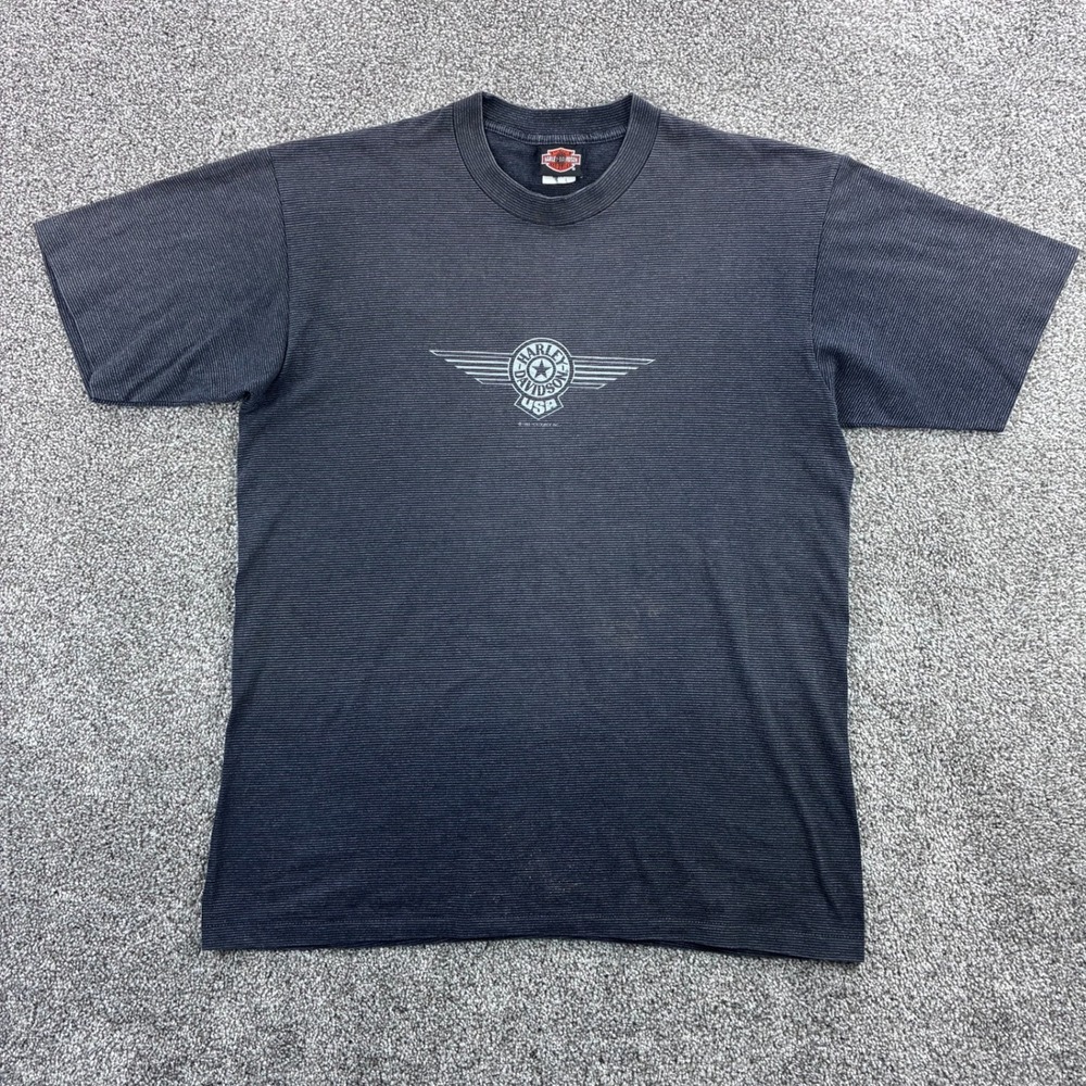 Vintage Harley Davidson Shirt Mens Large Black‎ Striped Biker Motorcycle Fremont